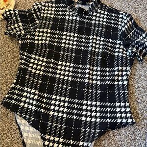 SHEIN Black and White Plaid Short Sleeve Bodysuit